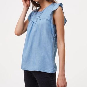 Loft Chambray Pin Tucked Flutter Sleeve Top
